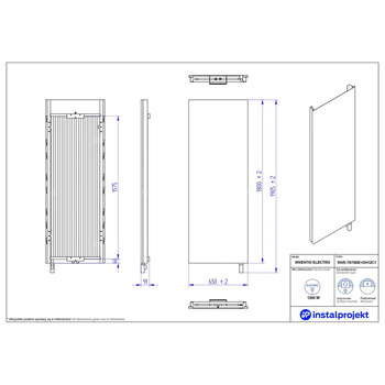 Grzejnik elektryczny (suszarka) INSTAL-PROJEKT INVENTIO ELECTRO, wym. 1800 (1905 z grzałką)/650 mm, moc 1200 W