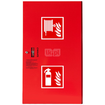 Hydrant DN 52 zawieszany z koszem, 850x500x200 mm, z miejscem na gaśnicę, wąż 2x15 m, zamek patent, RAL 3000