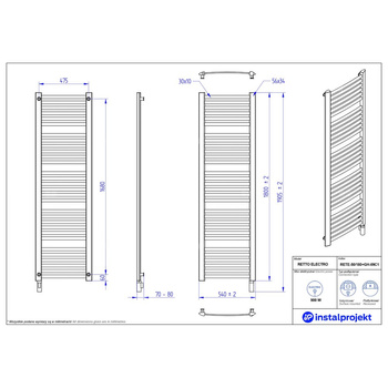 Grzejnik elektryczny (suszarka) INSTAL-PROJEKT RETTO ELECTRO, wym. 1800 (1905 z grzałką)/540 mm, kolor czarny, moc 900 W
