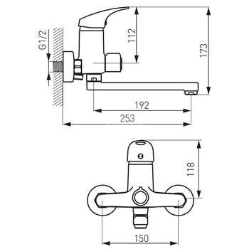 Bateria umywalkowa ścienna FERRO FERRO ONE, chrom, z przyłączem natrysku