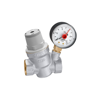 Regulator ciśnienia CALEFFI 5332H mosiądz (niklowanie), GW 1/2'', 16 bar z manometrem, wersja skośna