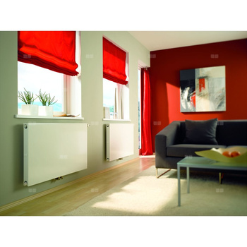 Grzejnik płytowy typ 11 KERMI Plan-Vplus, prawy, z osłoną wym. 405 x 805 mm, kolor biały, moc 498 W