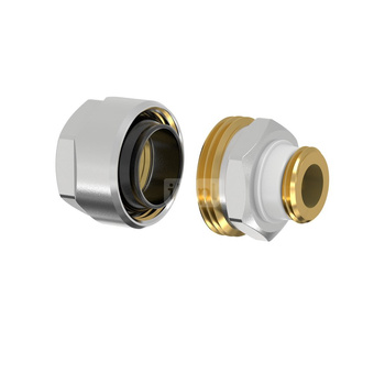 Złącze FLAMCO MEIBES PLUS DVGW dwuczęściowy, mosiądz (niklowanie) / mosiądz (niklowanie), 3/4'' (GZ gazowy walcowy x PZ), 48 mm z uszczelką, PN10 bar