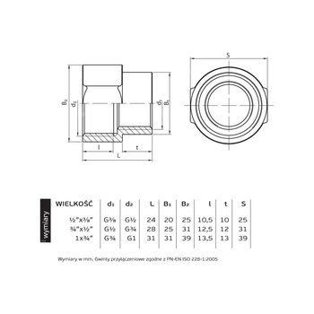 Mufa redukcyjna wzmocniona PERFEXIM PHA-309, 1/2 x 3/8 (GW x GZ)