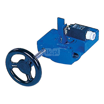 Ręczna przekładnia ślimakowa, smarowana fabrycznie - dożywotnio, napędzana kółkiem ręcznym wyposażona w jeden wyłącznik krańcowy DN 300