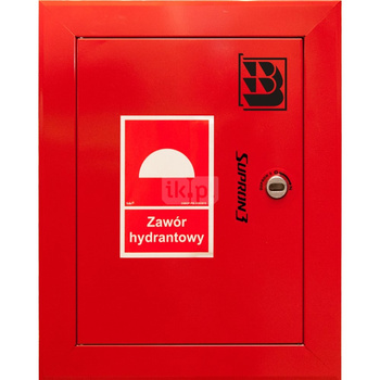 Zawór hydrantowy pożarowy typ ZH-52 wraz z obudową. Obudowa 400 wnękowa. Znak B, zamek OTS, kolor RAL 3000