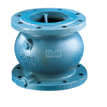 Zawór zwrotny kołnierzowy, zamknięcie grzybkowe wspomagane sprężyną, dwa króćce kontrolne, typ 402B, DN 60, PN16