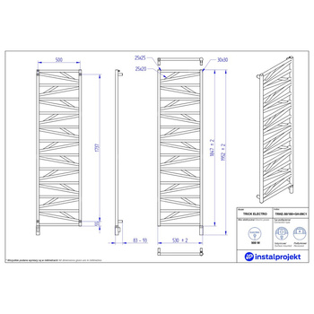 Grzejnik elektryczny (suszarka) INSTAL-PROJEKT TRICK ELECTRO, wym. 1847 (1952 z grzałką)/530 mm, kolor biały mat, moc 900 W