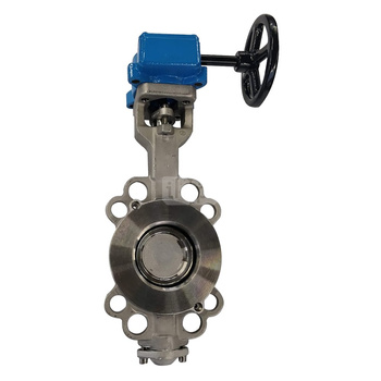 Przepustnica bezkołnierzowa EMARIS z przekładnią ślimakową, dysk: AISI316, wykładzina: PTFE +15% Grafit, korpus: AISI316, Pnom 4,0 MPa, tmax=260 st.C DN 50