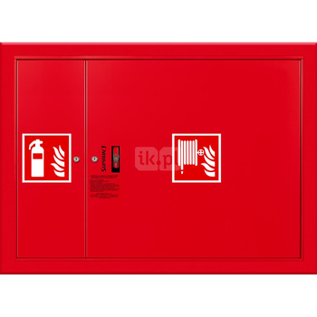 Hydrant DN 52 wnękowy z miejscem na gaśnicę obok zwijadła, wąż 15 m, zamek patent, RAL 3000