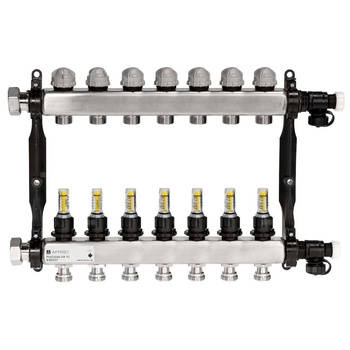 Rozdzielacz do ogrzewania podłogowego AFRISO ProCalida VA 1C 7-obieg. stal nierdzewna GZ 1'' x euroconus 3/4''