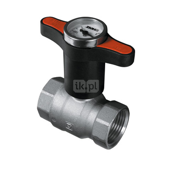 Zawór kulowy HERZ MODUL mosiądz niklowany, PN25 DN 32 GW z termometrem, uchwyt: motylek