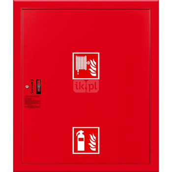 Hydrant DN 25 FIT wnękowy z miejscem na gaśnicę pod zwijadłem, wąż 20 m, zamek patent, RAL 3000