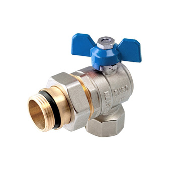 Zawór kulowy PERFEXIM PHA-010A mosiądz niklowany, PN30 1'' GZ x GW kątowy, uchwyt: motylek (niebieski)