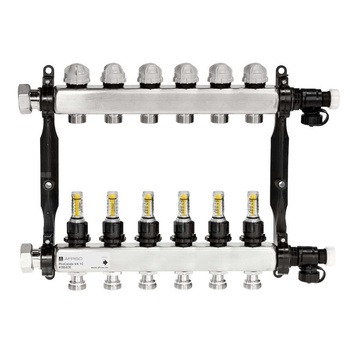 Rozdzielacz do ogrzewania podłogowego AFRISO ProCalida VA 1C 6-obieg. stal nierdzewna GZ 1'' x euroconus 3/4''
