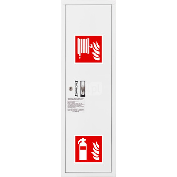 Hydrant DN 25 zawieszany boczny z miejscem na gaśnicę, wąż 30 m, zamek patent, RAL 9003 prawy
