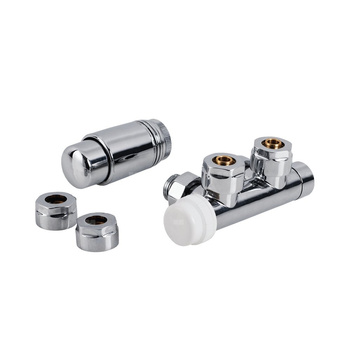 PHA-036 Zestaw termostatyczny kątowy z nastawą wstępną do podłączenia grzejnika (chrom)