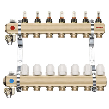 Rozdzielacz 7-drogowy z zaworami termostatycznymi i przepływomierzami, standard