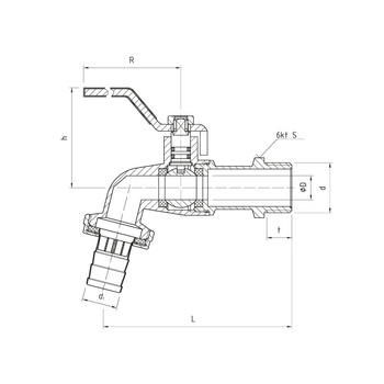 Zawór kulowy PERFEXIM 3102 mosiądz niklowany czerpalny, PN10 3/4'' GZ x przyłącze do węża, uchwyt: dźwignia