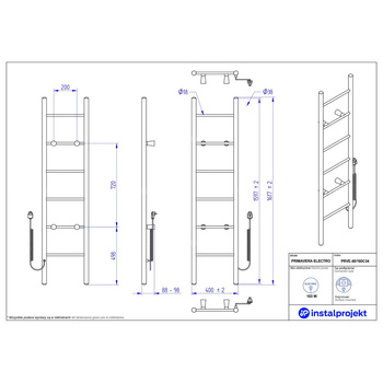 Grzejnik elektryczny (suszarka) INSTAL-PROJEKT PRIMAVERA ELECTRO, wym. 1600/400 mm, kolor czarny mat, moc 103 W