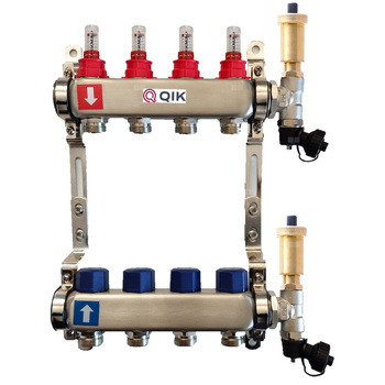 Rozdzielacz do ogrzewania podłogowego QIK STANDARD II 2-obieg. inox GW 1'' x GZ 3/4'' + przepływomierz