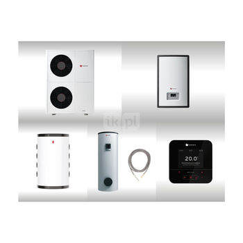 Pompa ciepła powietrze-woda split SAUNIER DUVAL GeniaAir HA 12-5 OS 11.8 kW 400 V + Moduł naścienny HA 12-5 WSB + Zasobnik c.w.u. FEW 400 + Zasobnik buforowy WR RW 50 + Regulator SRC 720 + Moduł komunikacji internetowej SR 940f