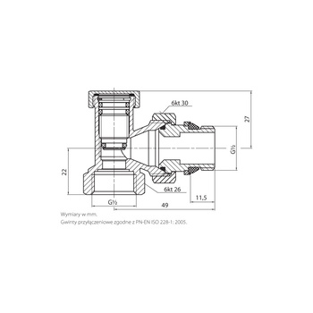PHA-033A G1/2 WZ PN10 DN15 Zawór grzejnikowy odcinający K gwint samouszczelniający CuZn-C PN-M-75002