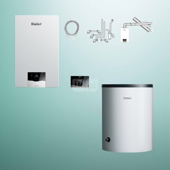 Pakiet - Kocioł gazowy jednofunkcyjny VAILLANT ecoTEC plus VC 15CS/1-5 kondensacyjny wiszący 2.8 - 16.4 kW+ Zestaw powietrzno-spalinowy + RegulatorsensoCOMFORT 720 + Zasobnik c.w.uVIH R 120/6 B