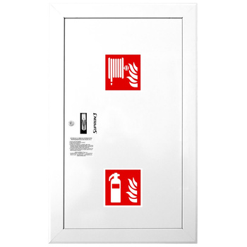 Hydrant DN 52 wnękowy z koszem, 850x500x200 mm, z miejscem na gaśnicę, wąż 2x15 m, zamek patent, RAL 9003