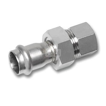 Śrubunek SANHA NiroSan Press z uszczelką trzyczęściowy, stal nierdzewna, 28 mm x 1'' (zw x GW)