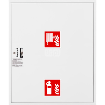 Hydrant DN 25 FIT zawieszany z miejscem na gaśnice pod zwijadłem, wąż 20 m, zamek patent, RAL 9003