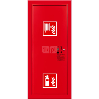 Hydrant DN 33 wnękowy boczny z miejscem na gaśnicę, wąż 30 m, ocynk fasada, zamek patent, RAL 3000 lewy