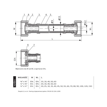 Wąż przyłączeniowy elastyczny PERFEXIM PHA-9110 DN 8, GW x GW, 1/2'' x 3/8'', długość 600 mm