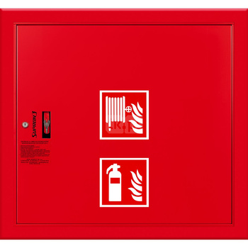 Hydrant DN 52 wnękowy ze zwijadłem, z miejscem na gaśnicę solo, wąż 15 m, zamek patent, RAL 3000