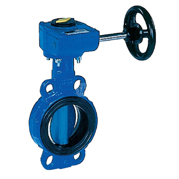 Przepustnica bezkołnierzowa SYLAX z przekładnią ślimakową, dysk: GGG40 epoksyd., wykładzina: EPDM, korpus: GGG40 epoksyd., Pnom 1,6 MPa, tmax=120 st.C DN300