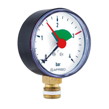Manometr z rurką Bourdona AFRISO HZ grzewczy 0/4 bar G3/8B aksjalne fi 63 mm, kl. 2.5%