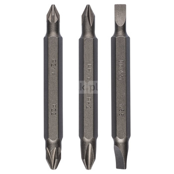 3-częściowy zestaw podwójnych końcówek wkręcających, mieszany (S, PH, PZ) S0,6x4,5-S1,0x5,5, PH1-PH2, PZ1-PZ2, 60 mm