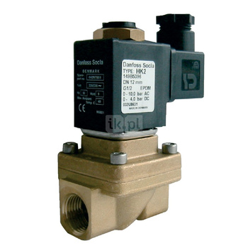 Typ HK2 - zawór elektromagnetyczny bezpośredniego działania wraz z cewką, normalnie zamknięty, zasilanie: 24V 50Hz, uszczelki i membrana: EPDM, Pnom 2,5 MPa, tmax=140 st.C. 1/2''