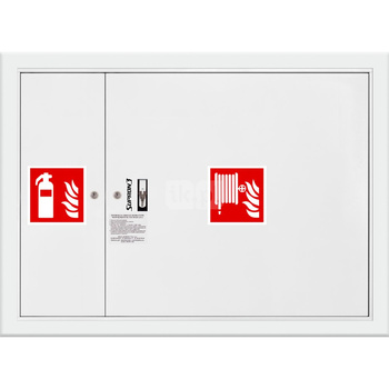 Hydrant DN 25 wnękowy z miejscem na gaśnicę obok zwijadła, wąż 20 m, zamek patent, RAL 9003