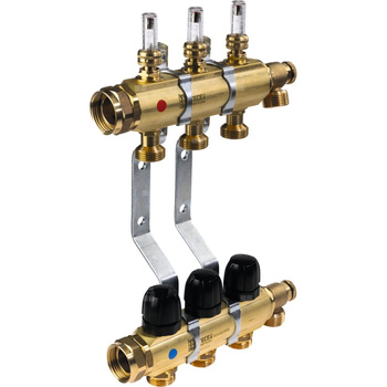 TECEfloor rozdzielacz mosiężny 1'' ogrzewania podłogowego 6 sek. z przepływomierzami magnetycznymi i wmontowanymi półśrubunkami