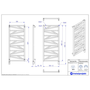 Grzejnik elektryczny (suszarka) INSTAL-PROJEKT TRICK ELECTRO, wym. 1187 (1292 z grzałką)/530 mm, kolor biały połysk, moc 600 W