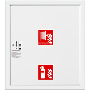 Hydrant DN 52 wnękowy z miejscem na gaśnicę pod zwijadłem, wąż 15 m, zamek patent, RAL 9003