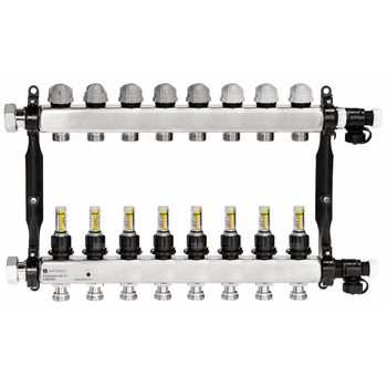 Rozdzielacz do ogrzewania podłogowego AFRISO ProCalida VA 1C 8-obieg. stal nierdzewna GZ 1'' x euroconus 3/4''