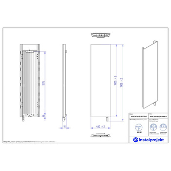 Grzejnik elektryczny (suszarka) INSTAL-PROJEKT INVENTIO ELECTRO, wym. 1800 (1905 z grzałką)/480 mm, moc 900 W