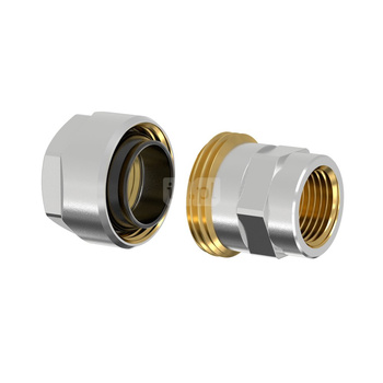 Złącze FLAMCO MEIBES PLUS DVGW dwuczęściowy, mosiądz (niklowanie) / mosiądz (niklowanie), 3/4'' (GW gazowy walcowy x PZ), 53 mm z uszczelką, PN10 bar