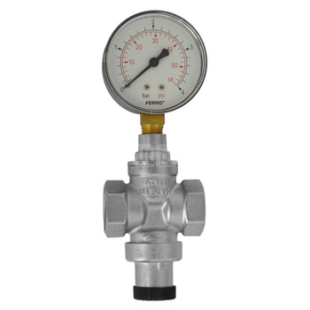 Regulator ciśnienia wody FERRO mosiądz (niklowany), GW 1/2'', 16 bar