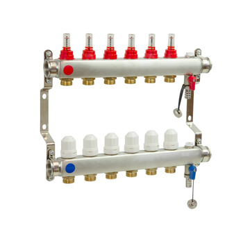 PHA-127/1/S 9-obwodowy PN6 Rozdzielacz ze stali nierdzewnej z odpowietrznikiem ręcznym do ogrzewania podłogowego