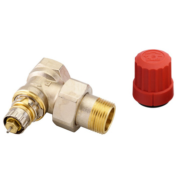 Zawór grzejnikowy termostatyczny DANFOSS kątowy (kąt prosty) z nastawą wstępną (bez ograniczenia skoku), połączenie 3/4'' (niklowanie) biały