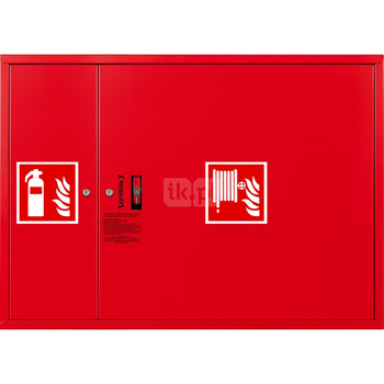 Hydrant DN 25 zawieszany z miejscem na gaśnicę obok zwijadła, wąż 20 m, zamek patent, RAL 3000