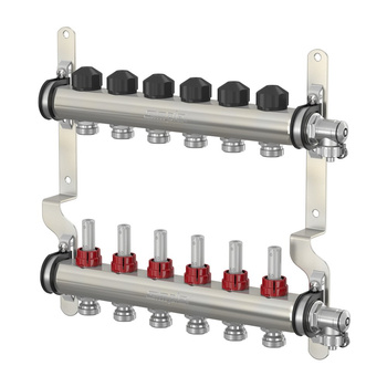 ROZDZIELACZ 1" ZE STALI NIERDZEWNEJ 3 OBWODY Z ROTAMETREM